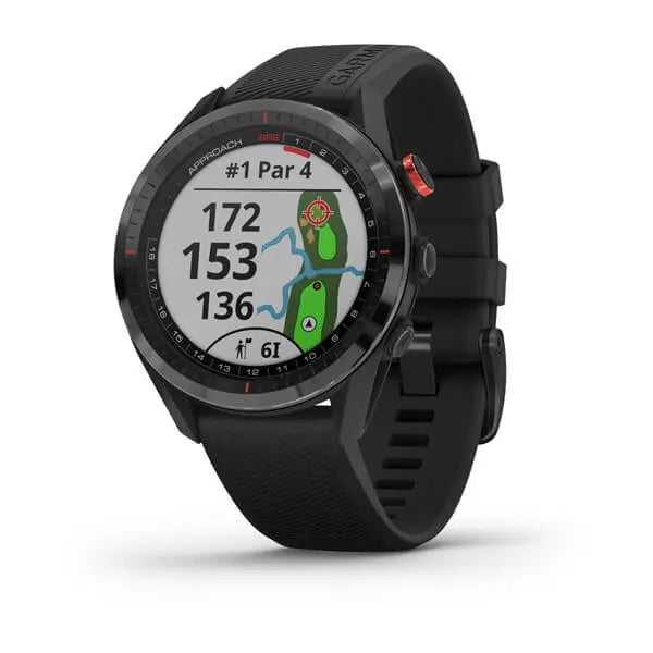 Garmin Approach S62 GPS Golf Watch in black with colourized face.
